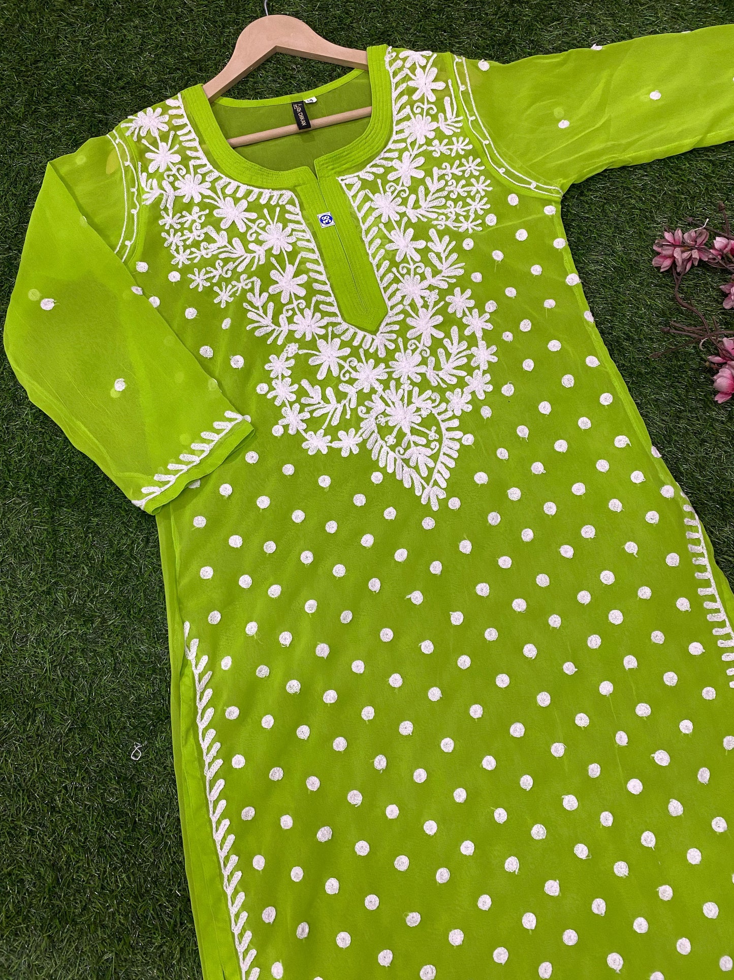 Lucknowi Chikankari Keel Jaal Work Georgette Kurti with matching InnerFor Women By ADR Chikan.