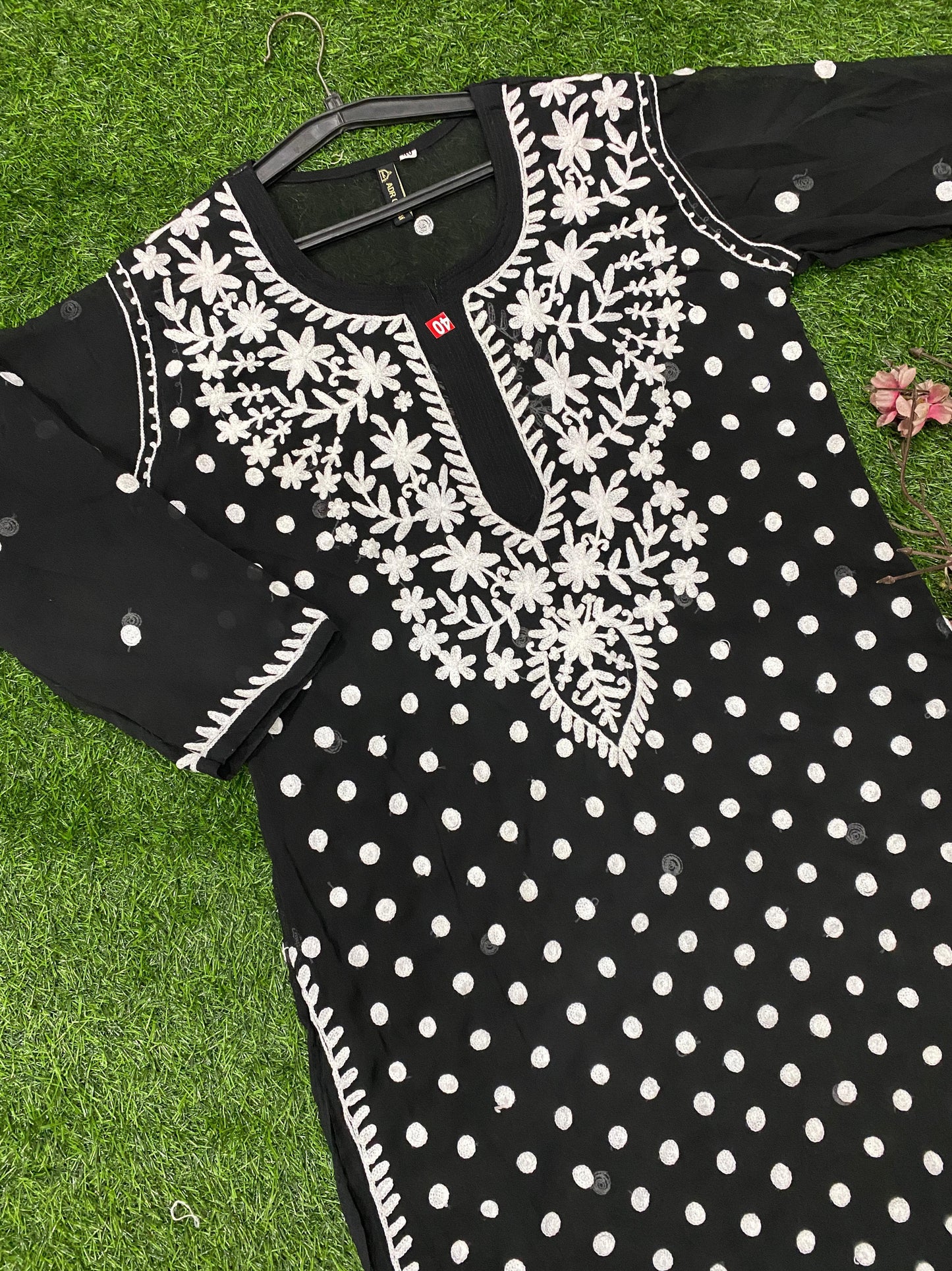 Lucknowi Chikankari Keel Jaal Work Georgette Kurti with matching InnerFor Women By ADR Chikan.