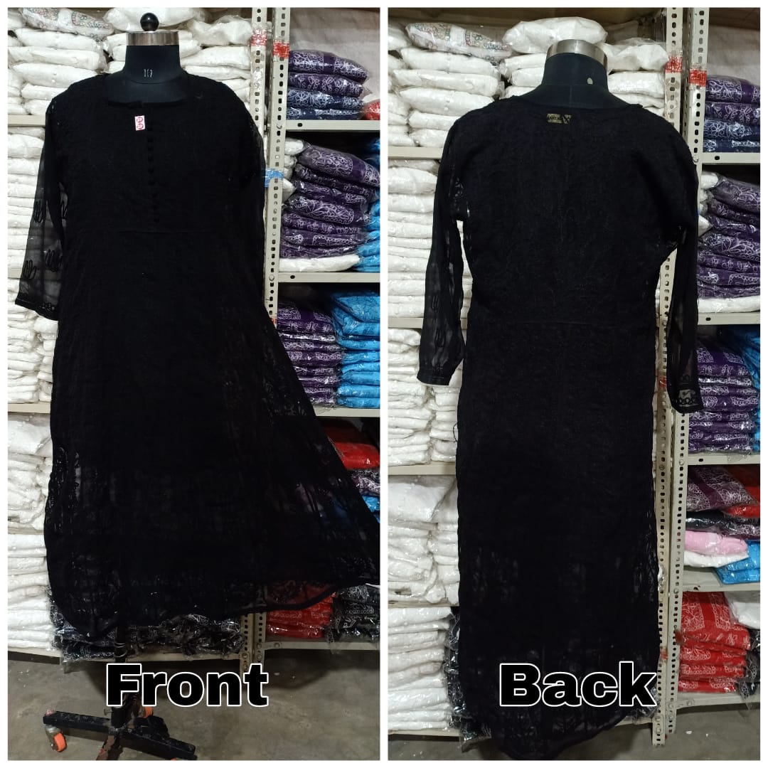Lucknowi Chikankari Aari Embroidery Georgette Anarkali Kurti with Matching Inner | ADR Chikan