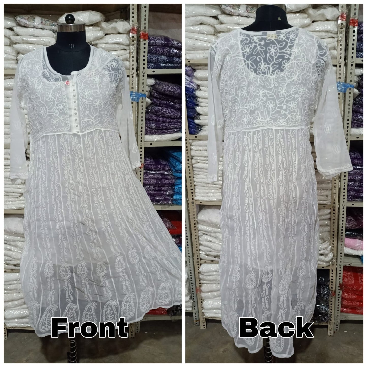 Lucknowi Chikankari Aari Embroidery Georgette Anarkali Kurti with Matching Inner | ADR Chikan
