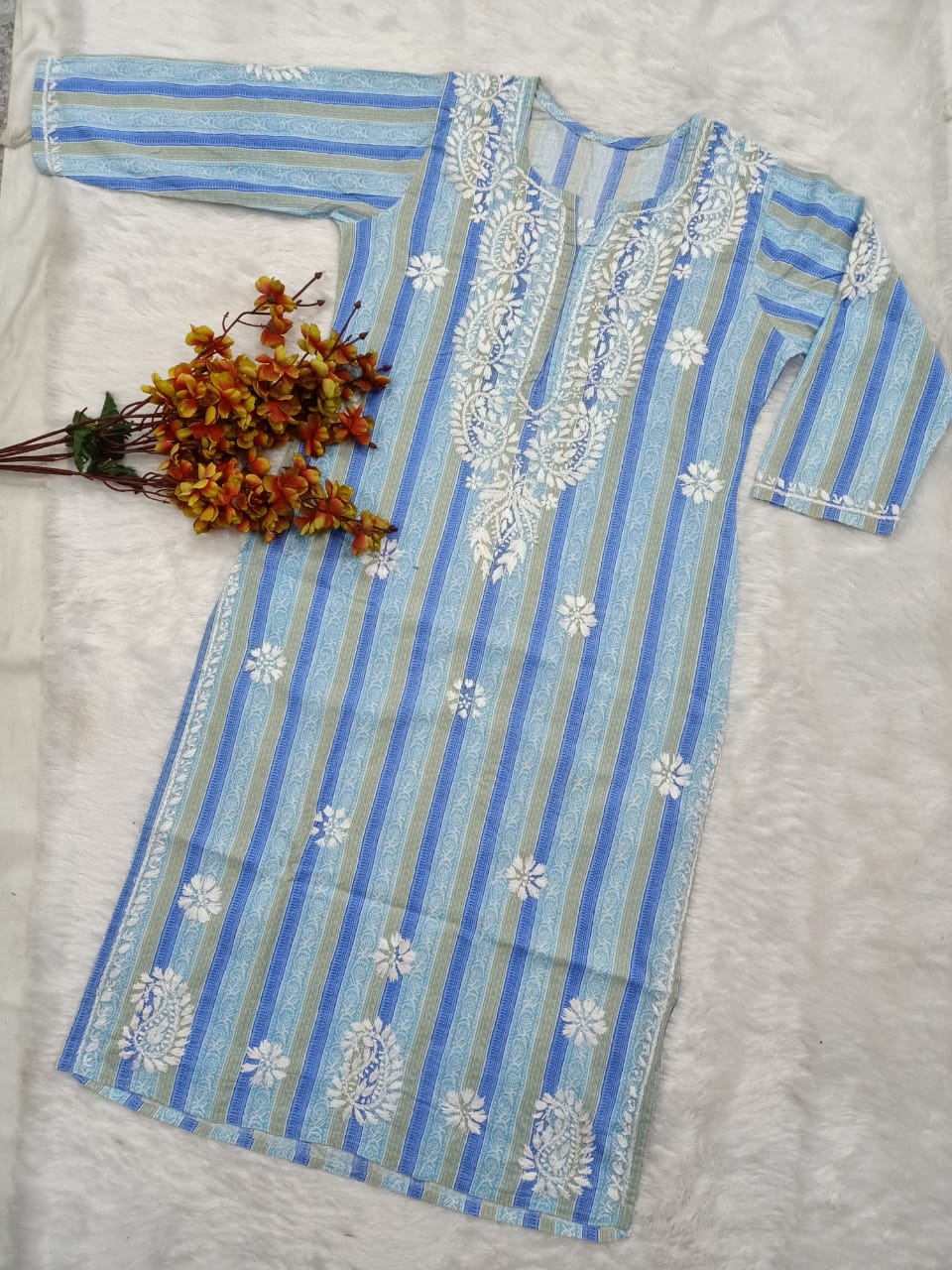 ADR Chikan’s Lucknowi Chikankari Handcrafted Printed Cotton Bollywood-Style Kurti