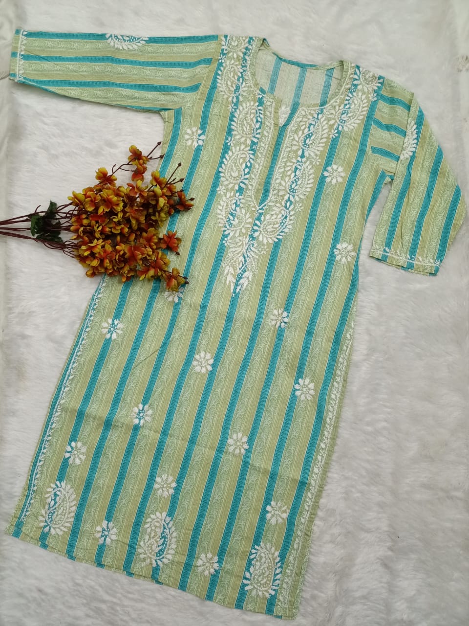 ADR Chikan’s Lucknowi Chikankari Handcrafted Printed Cotton Bollywood-Style Kurti