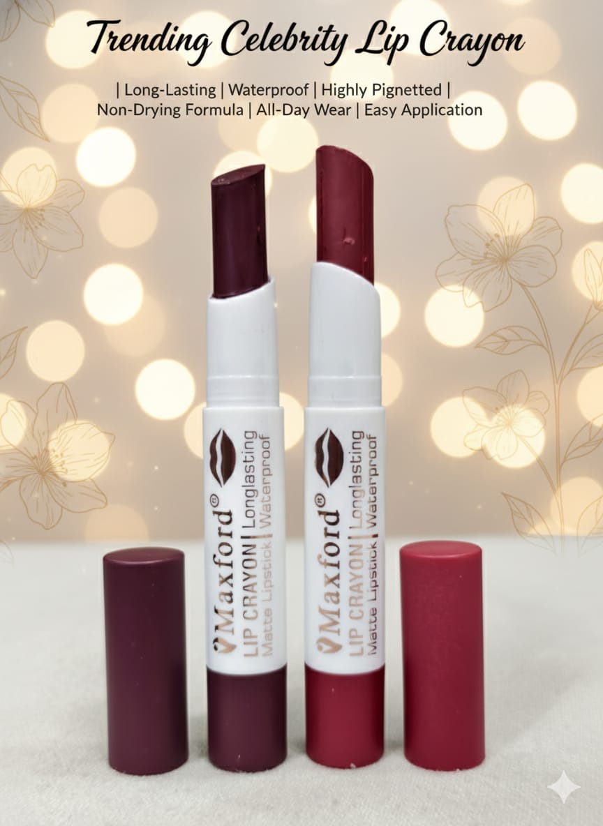 Pack of 2 Maxford Dark Shade Crayon Matte Lipstick - Non-Transfer, Waterproof & Long-Lasting