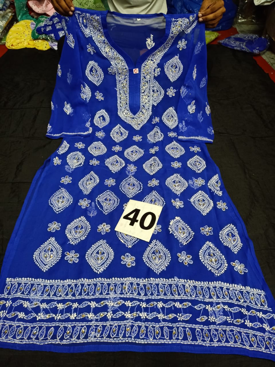 Lucknowi Chikankari Mirror Work Booti Jaal Kurti With Slip( L Size Only )