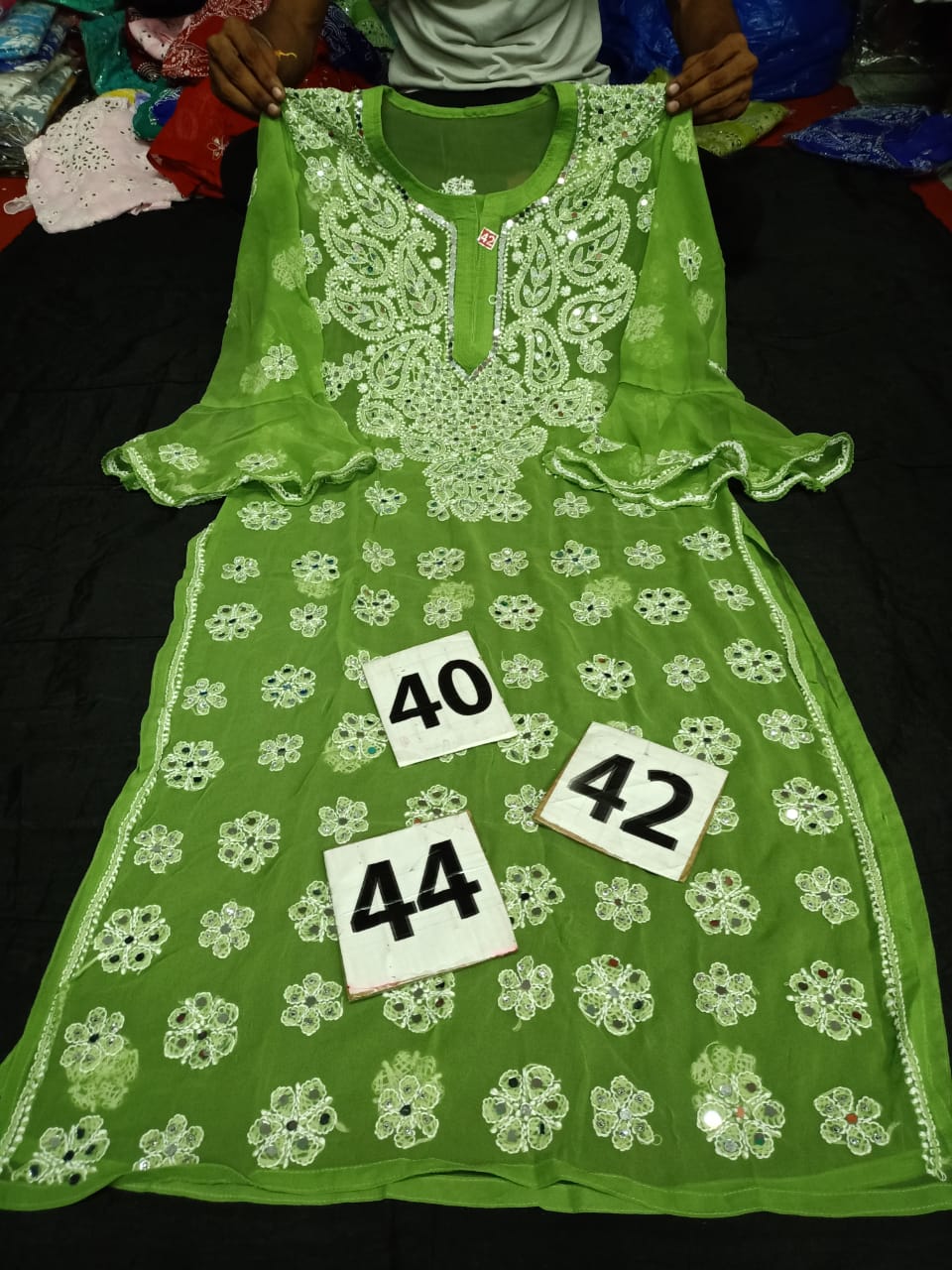 Lucknowi Chikankari Mirror Work Handwork Bell Sleeve Kurti With Slip( L-XL-2XL Size Only )