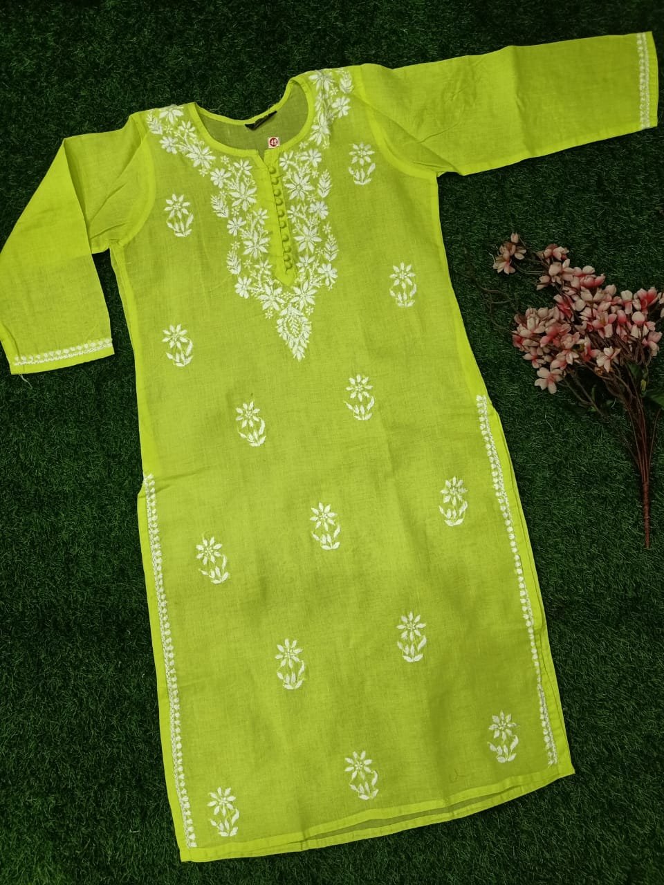 Lucknowi Chikankari Very Fine GhasPatti Handwork Cotton Long Kurtis(Color Chart)