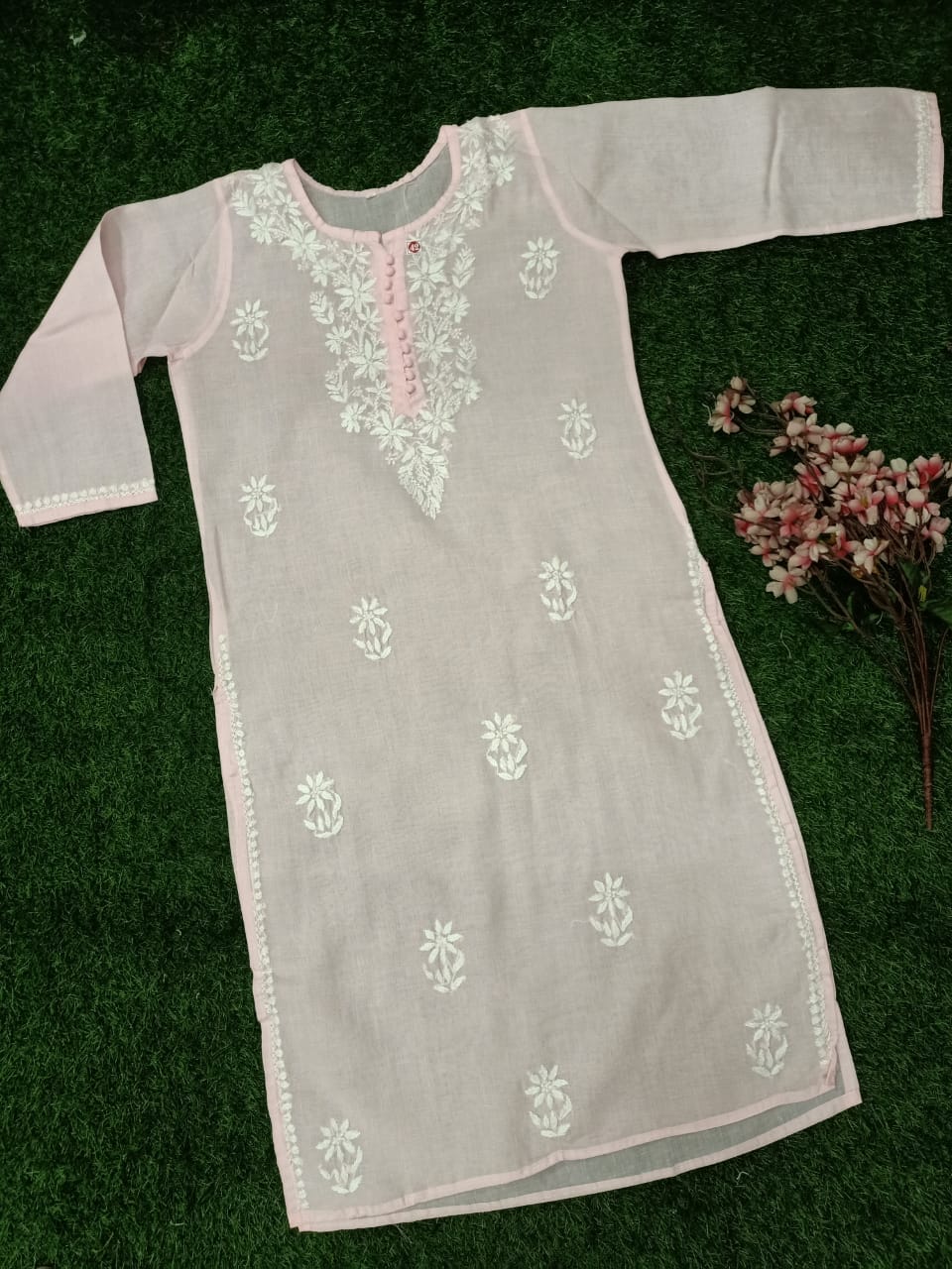Lucknowi Chikankari Very Fine GhasPatti Handwork Cotton Long Kurtis(Color Chart)