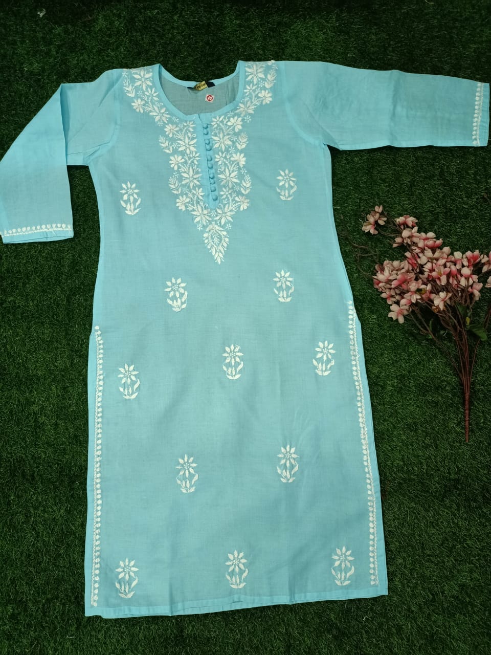 Lucknowi Chikankari Very Fine GhasPatti Handwork Cotton Long Kurtis(Color Chart)