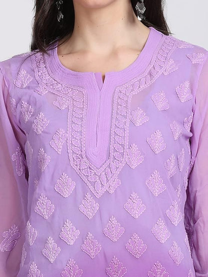 "ADR Women's Chikankari Handwork Straight Dyed Purple Kurti, Sharara & Dupatta Set with Inner"