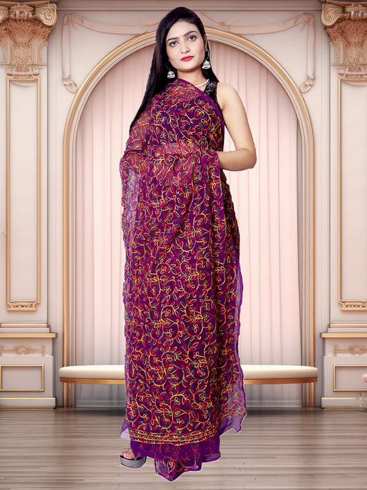 Tradition Lucknowi Chikankari Multi Thread Embroidery Georgette Purple Saree