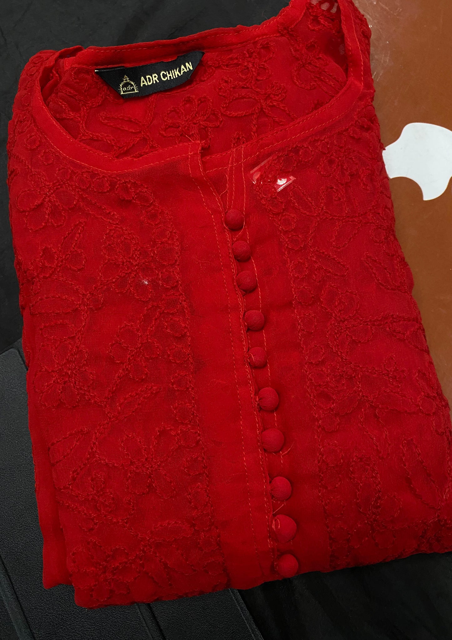 Lucknowi Chikankari Aari Embroidery Georgette Anarkali Kurti ( RED )with Matching Inner | ADR Chikan