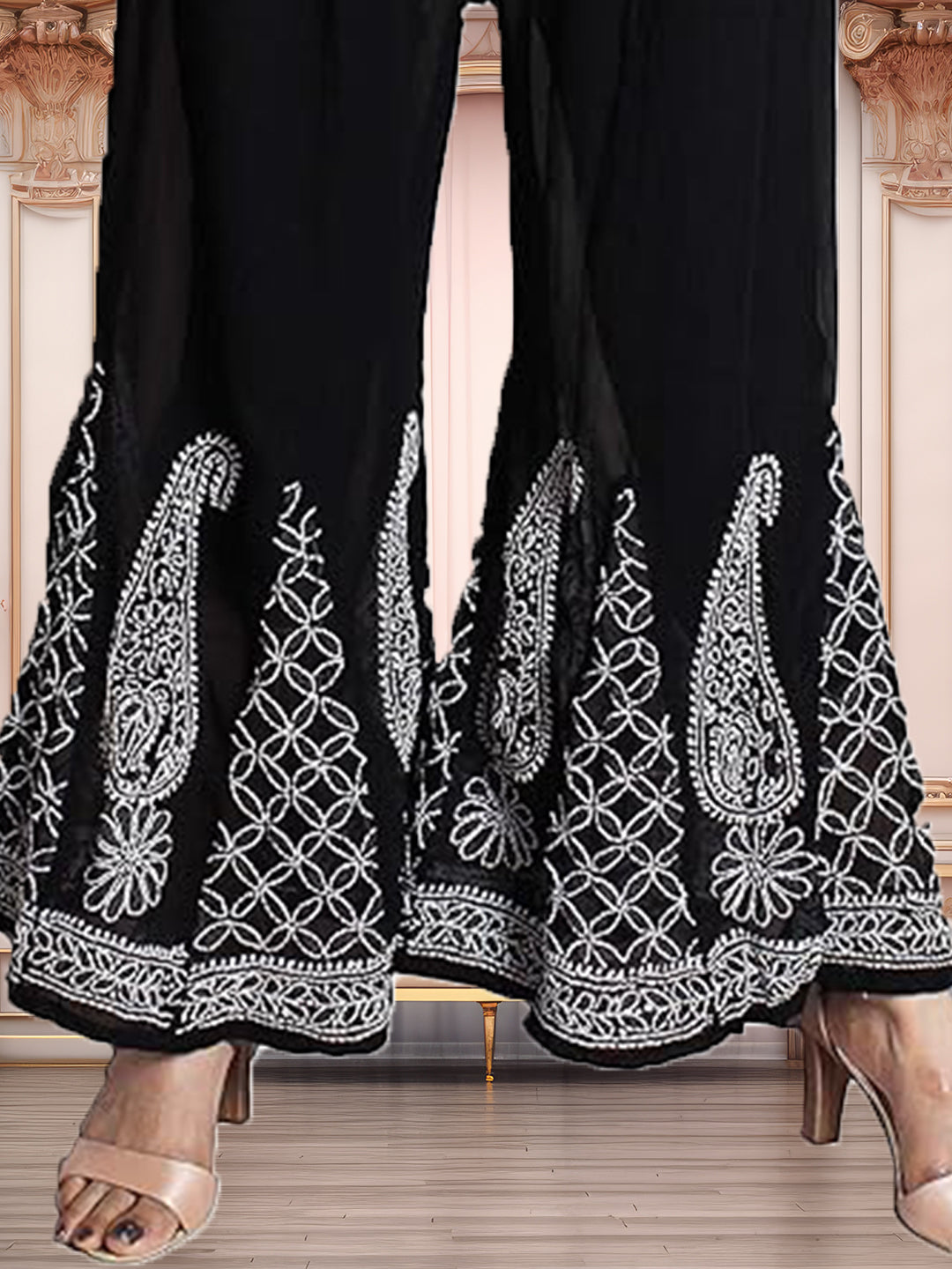 Lucknowi Chikankari Handwork Georgette Sharara by ADR Chikan