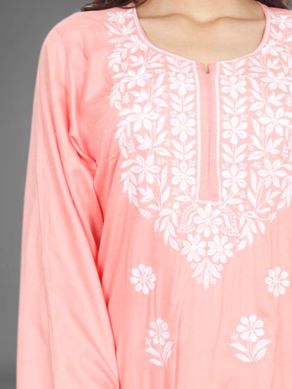 Trending Lucknowi Chikankari Embroidery Soft Rayon Kurta Palazzo Set