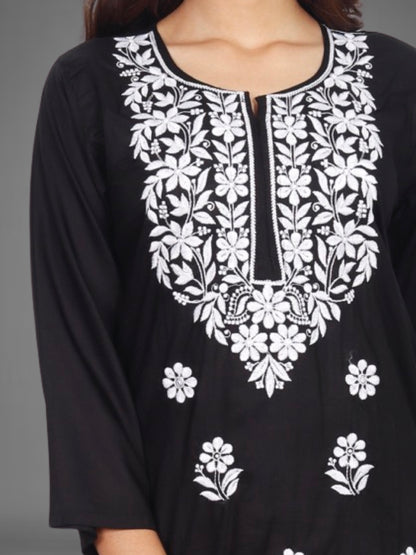 Trending Lucknowi Chikankari Embroidery Soft Rayon Kurta Palazzo Set