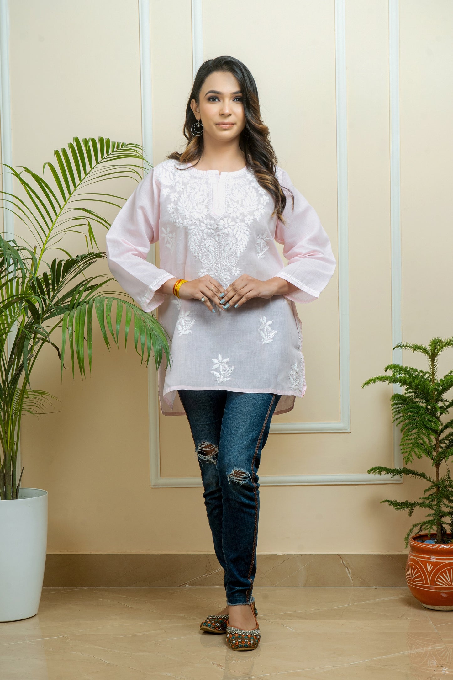 ADR CHIKAN Handwork Embroidery Short Chikankari Kurti (Color Chart)