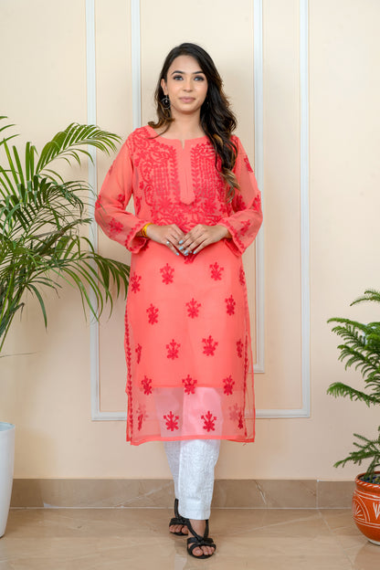 Lucknowi Chikankari & Kashmiri Aari Work Gala Booti (colour chart) Kurti – A Blend of Tradition & Elegance