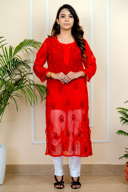 Lucknowi Chikankari & Kashmiri Aari Work Gala Booti (colour chart) Kurti – A Blend of Tradition & Elegance