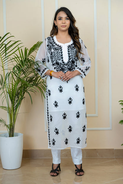 Lucknowi Chikankari & Kashmiri Aari Work Gala Booti (colour chart) Kurti – A Blend of Tradition & Elegance
