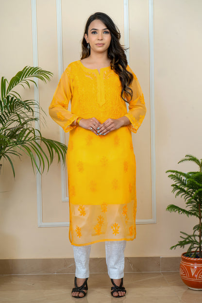 Lucknowi Chikankari & Kashmiri Aari Work Gala Booti (colour chart) Kurti – A Blend of Tradition & Elegance