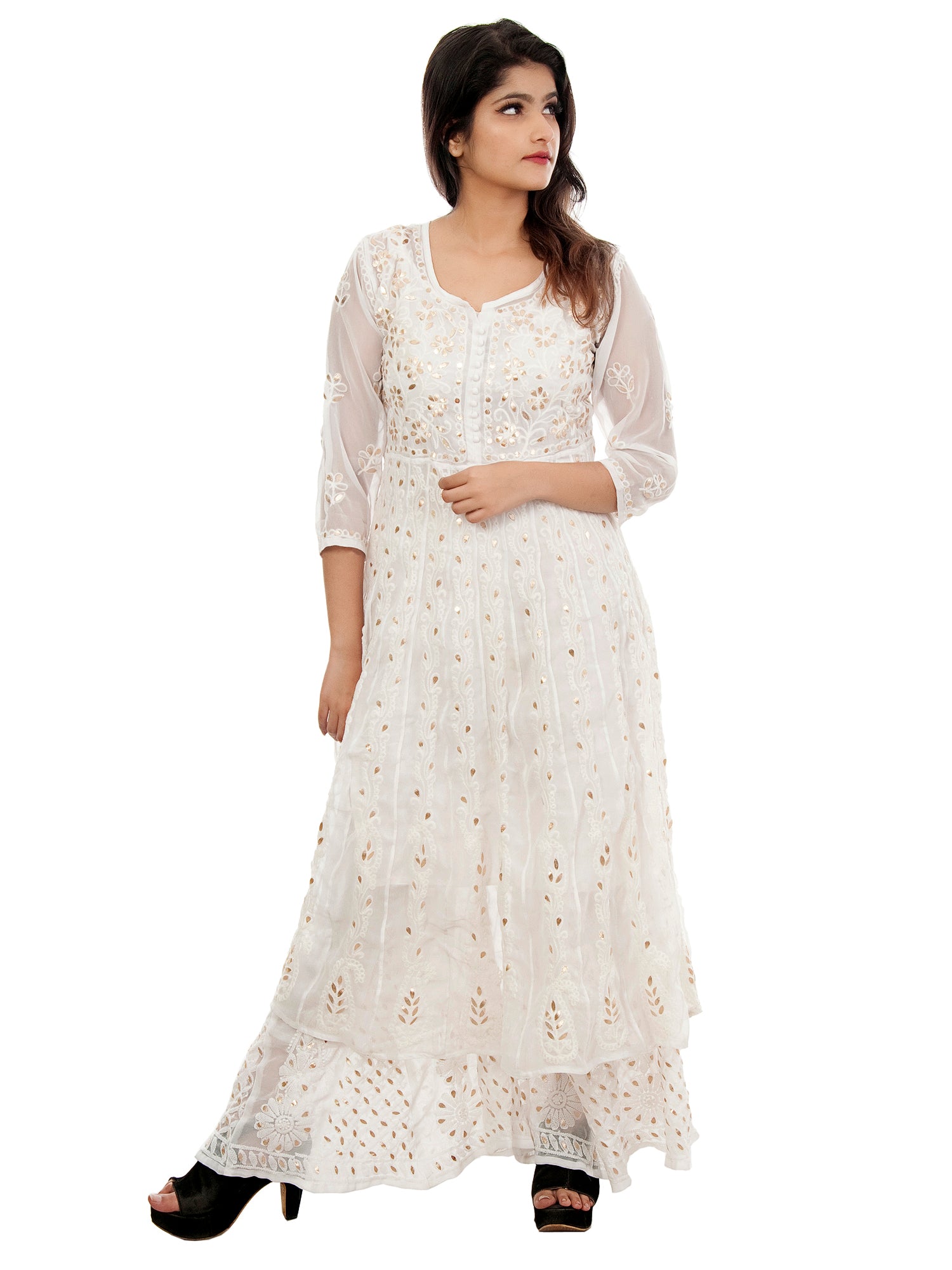 Veersons Chikankari White Georgette Girl Kids Lucknowi Chikan Anarkali –  Veersons-Chikankari Studio