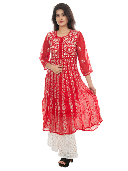 Lucknowi Chikankari Gota Patti Work Anarkali Gown For Women & Girls Only Kurti With Inner.