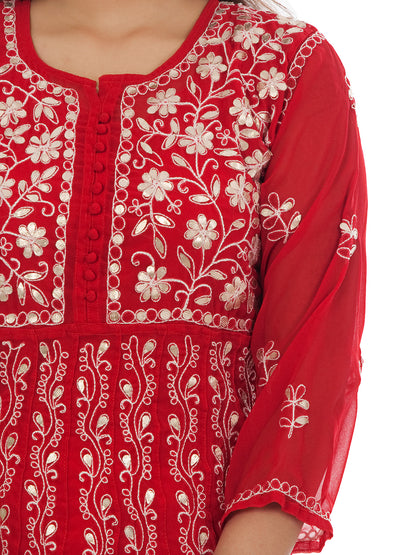 Lucknowi Chikankari Gota Patti Work Anarkali Gown For Women & Girls Only Kurti With Inner.