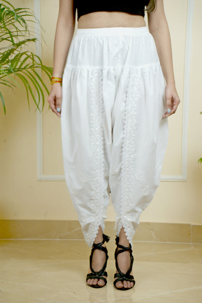 Women's Chikankari Dhoti-Style Pant Elegant Handcrafted White Ethnic Bottomwear