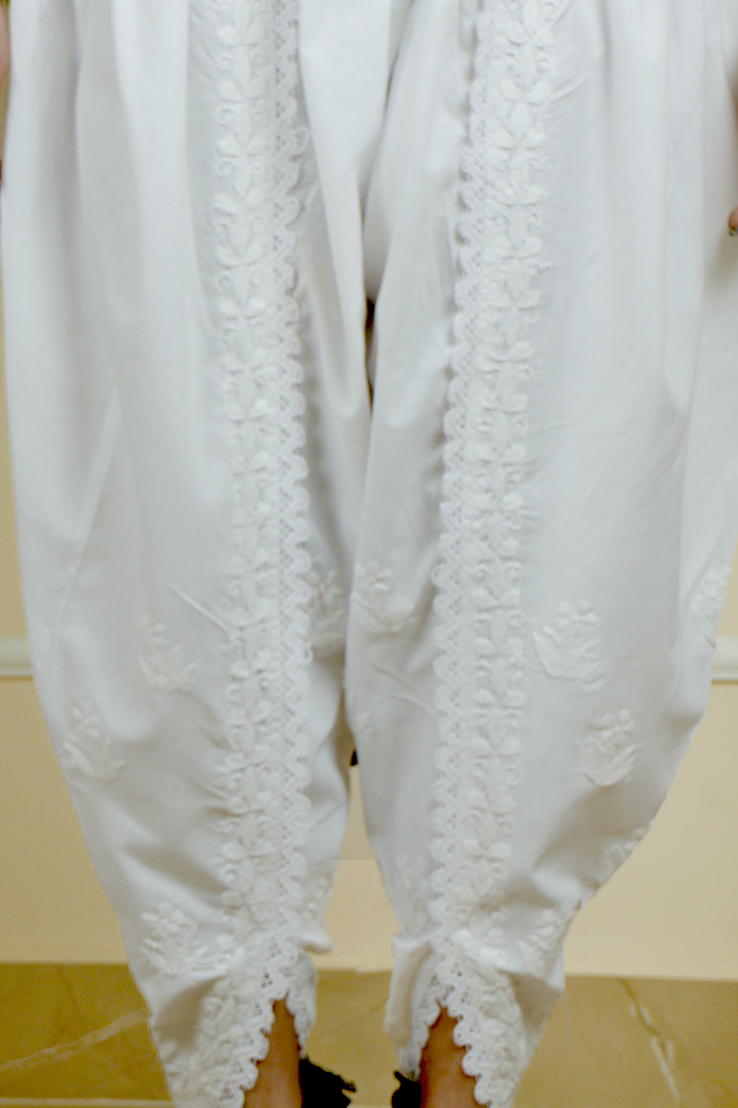 Women's Chikankari Dhoti-Style Pant Elegant Handcrafted White Ethnic Bottomwear