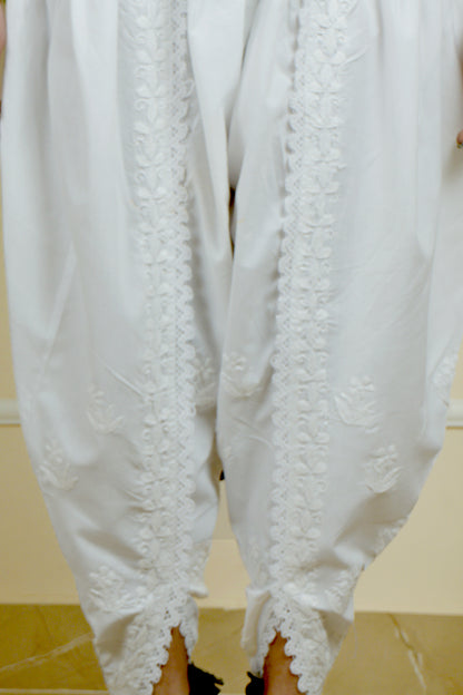 Women's Chikankari Dhoti-Style Pant Elegant Handcrafted White Ethnic Bottomwear