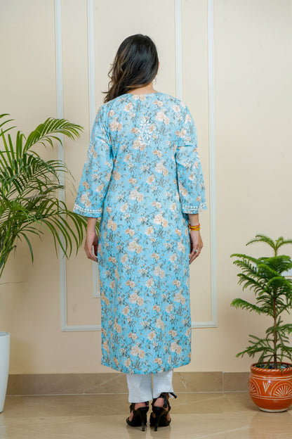 Lucknowi Chikankari Mul Mul Cotton Printed Kurti  ADR Chikan (Color Chart)