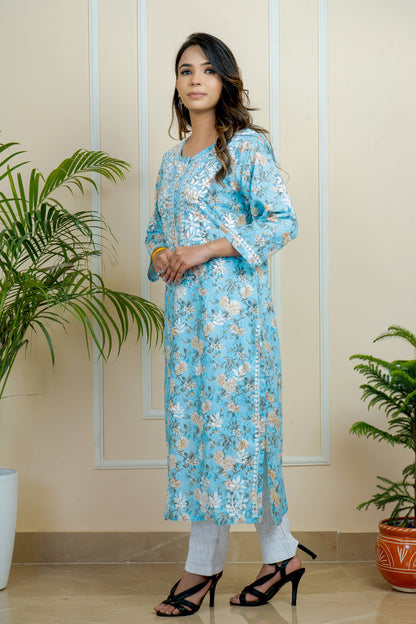 Lucknowi Chikankari Mul Mul Cotton Printed Kurti  ADR Chikan (Color Chart)