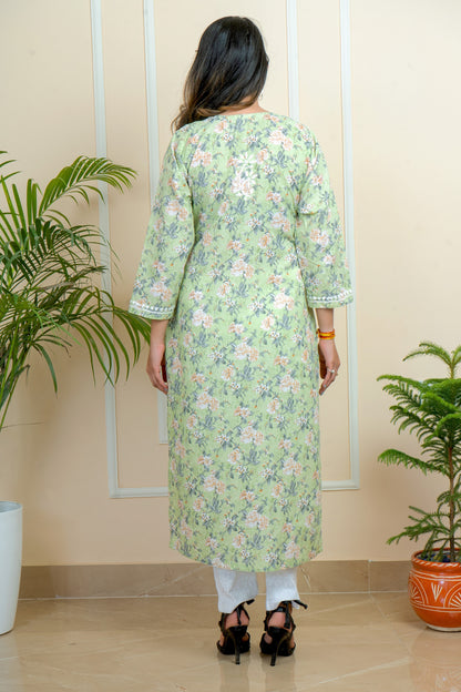 Lucknowi Chikankari Mul Mul Cotton Printed Kurti  ADR Chikan (Color Chart)