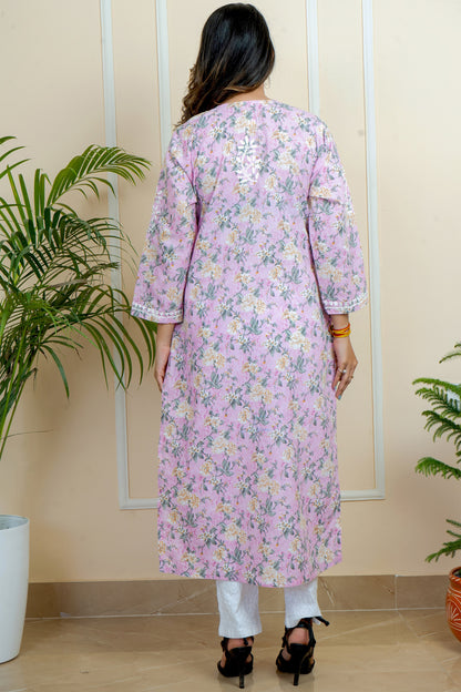 Lucknowi Chikankari Mul Mul Cotton Printed Kurti  ADR Chikan (Color Chart)