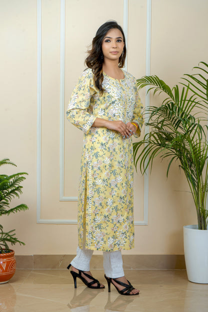 Lucknowi Chikankari Mul Mul Cotton Printed Kurti  ADR Chikan (Color Chart)