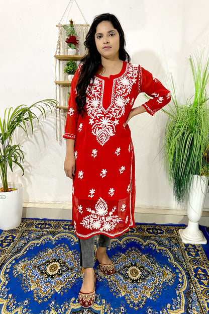 Summer Celebrity Collection Kashmiri Work Georgette Chikankari Long Kurta with Lining | ADR Chikan