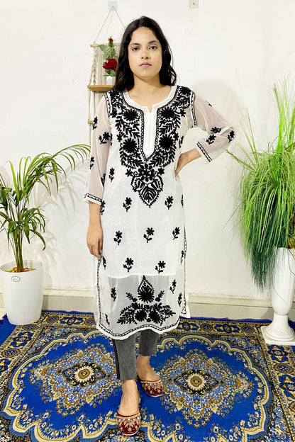 Summer Celebrity Collection Kashmiri Work Georgette Chikankari Long Kurta with Lining | ADR Chikan