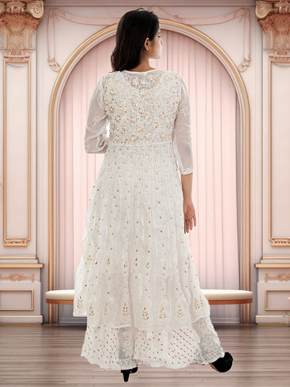 Lucknowi Chikankari Gota Patti Work Anarkali Gown with Gota Patti Sharara Set | ADR Chikan