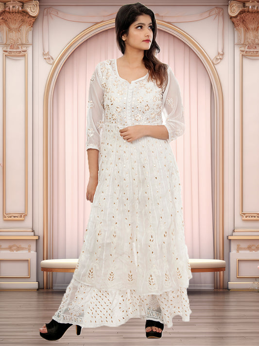 Lucknowi Chikankari Gota Patti Work Anarkali Gown with Gota Patti Sharara Set | ADR Chikan