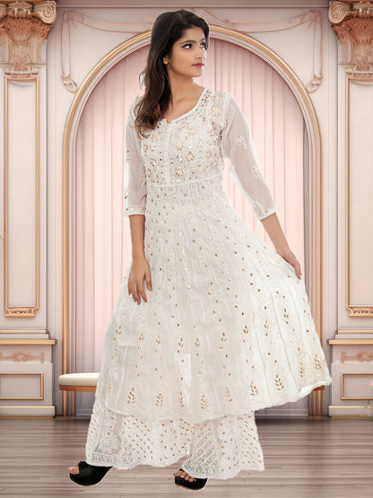 Lucknowi Chikankari Gota Patti Work Anarkali Gown with Gota Patti Sharara Set | ADR Chikan