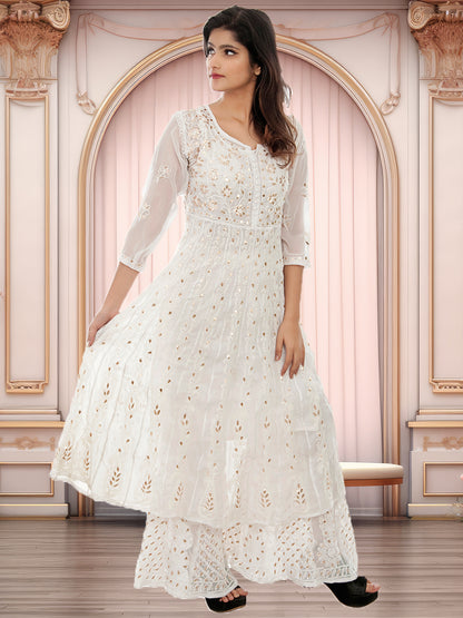Lucknowi Chikankari Gota Patti Work Anarkali Gown with Gota Patti Sharara Set | ADR Chikan