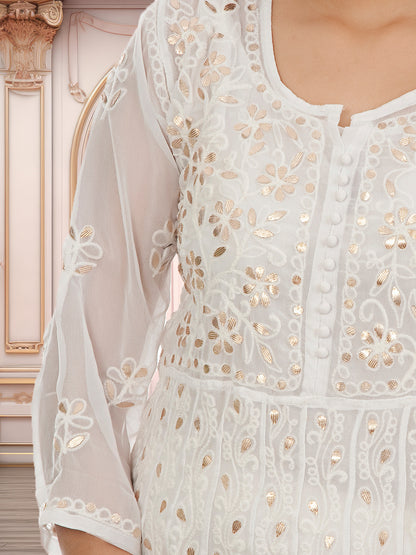 Lucknowi Chikankari Gota Patti Work Anarkali Gown with Gota Patti Sharara Set | ADR Chikan