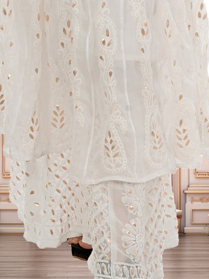 Lucknowi Chikankari Gota Patti Work Anarkali Gown with Gota Patti Sharara Set | ADR Chikan