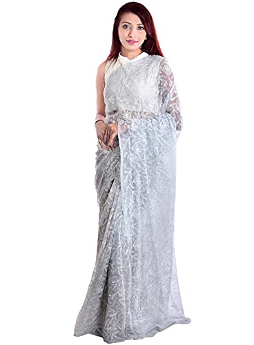 "ADR Women's Lucknow Chikankari Tepchi Work Georgette Saree (Color Chart Available)"