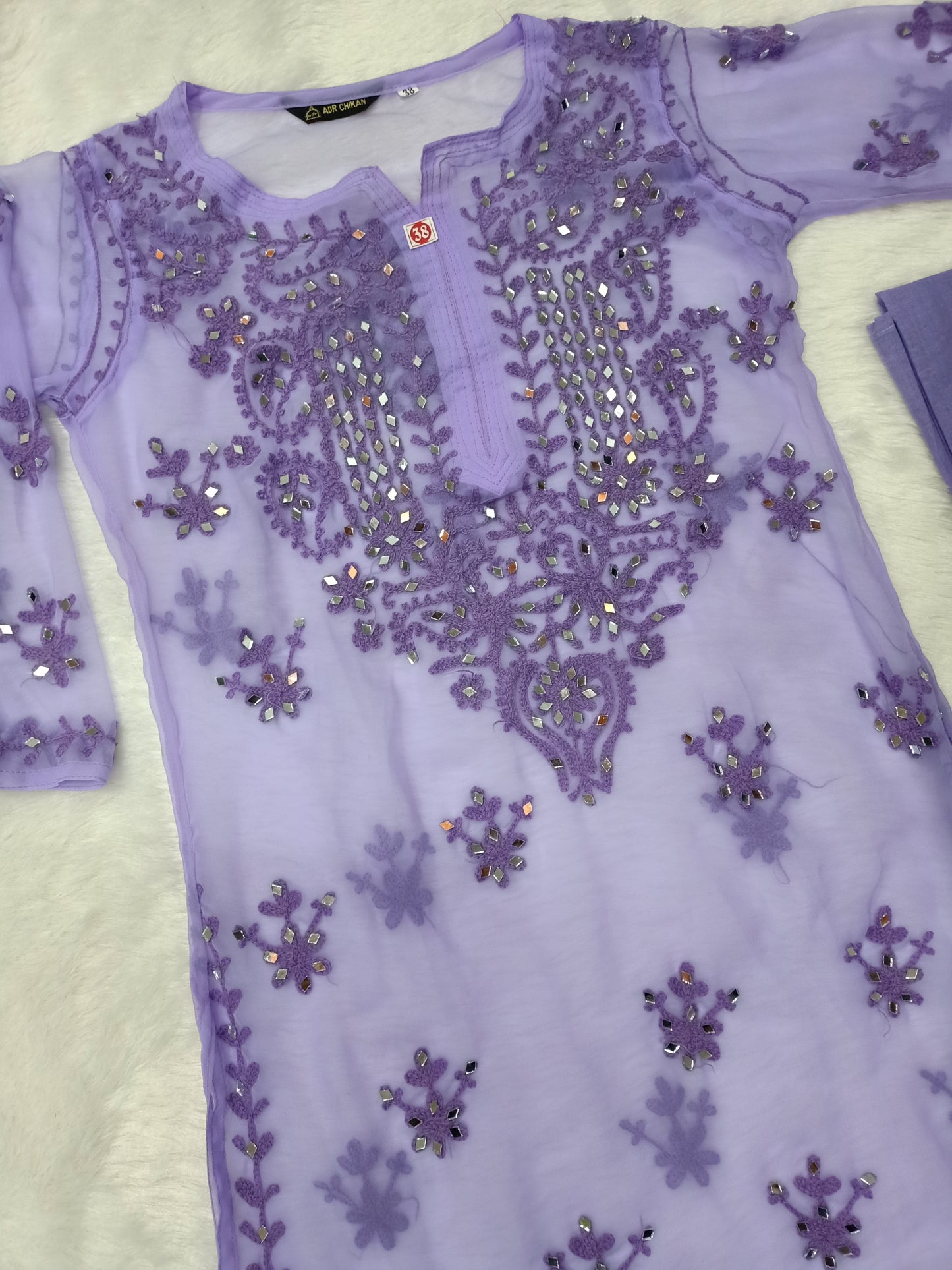 Pooja Real Mirror work Aari Chikankari Purple Long Kurta with Matching camisole (Inner)
