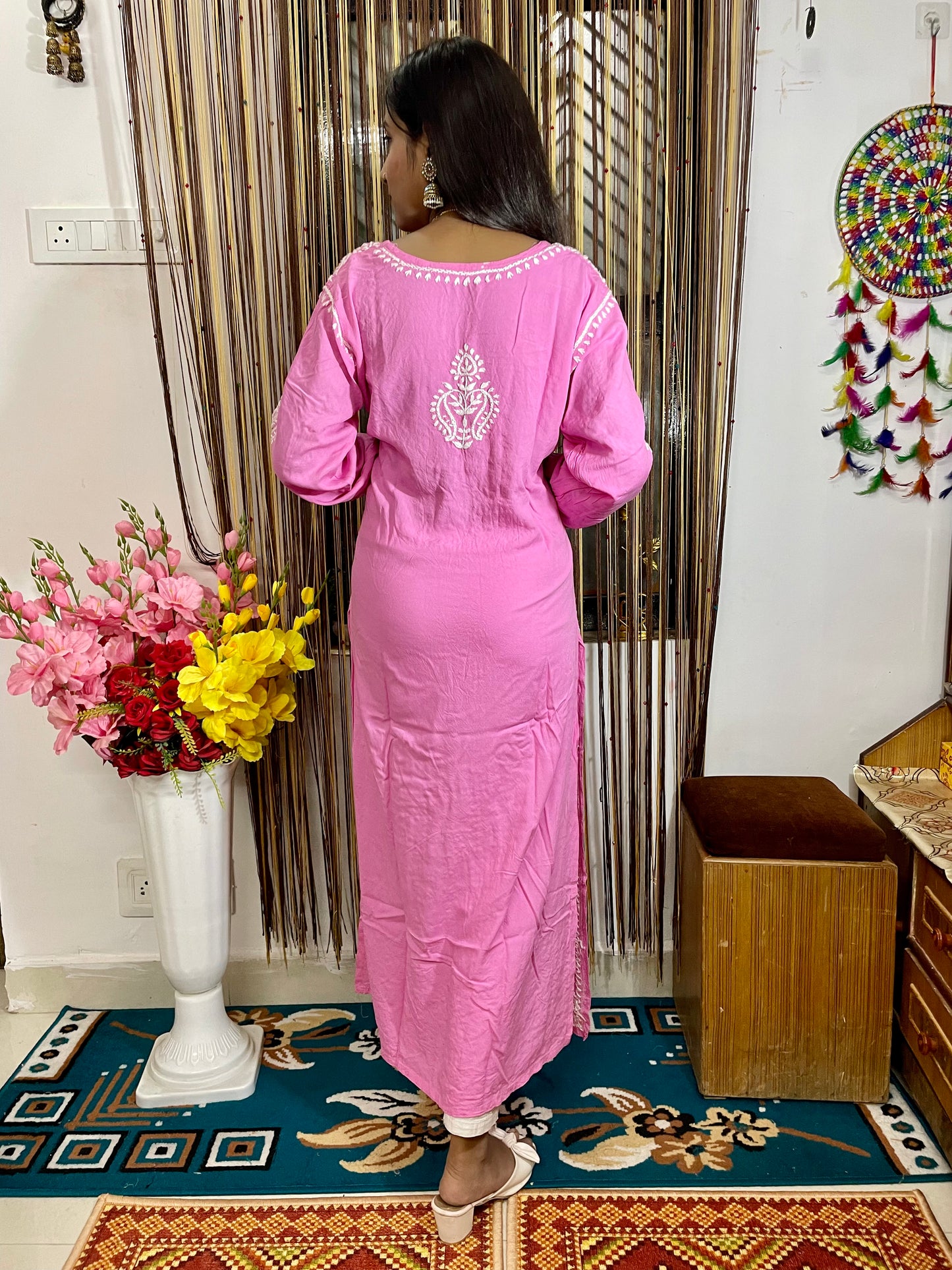 Lucknowi Chikankari Handwork Celebrity Collection – Heavy Rayon (Modal) Long Kurti by ADR Chikan