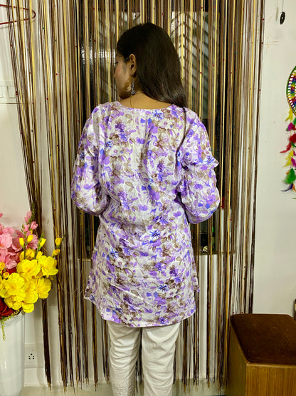 "ADR CHIKAN Embroidered Printed Cotton Lucknowi Chikankari Short Kurti"