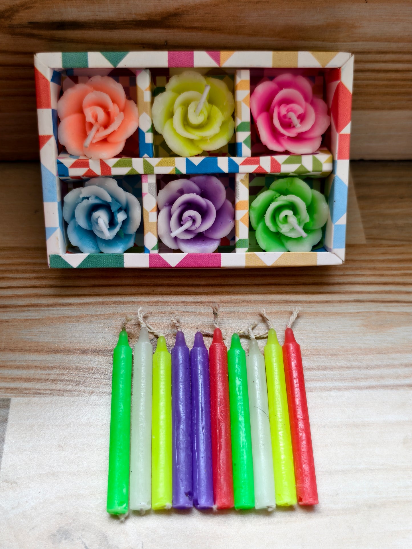 6 Multi Flower Candles Pack with Free 10 Multi Color Candles