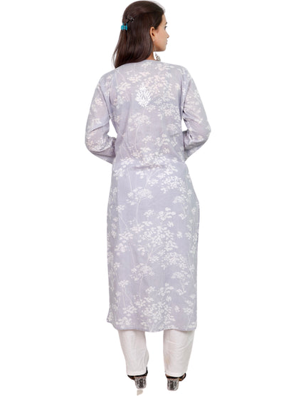 Mul Mul Cotton Chikankari Handwork Long Kurti For Women (Color Chart)