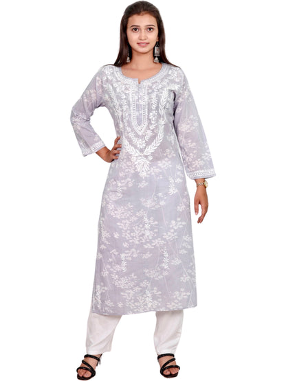 Mul Mul Cotton Chikankari Handwork Long Kurti For Women (Color Chart)