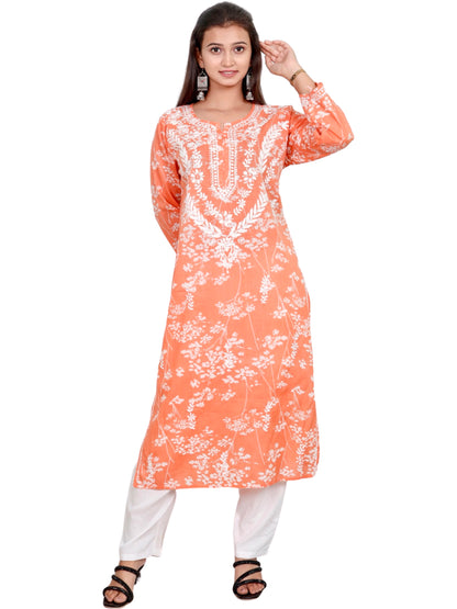 Mul Mul Cotton Chikankari Handwork Long Kurti For Women (Color Chart)